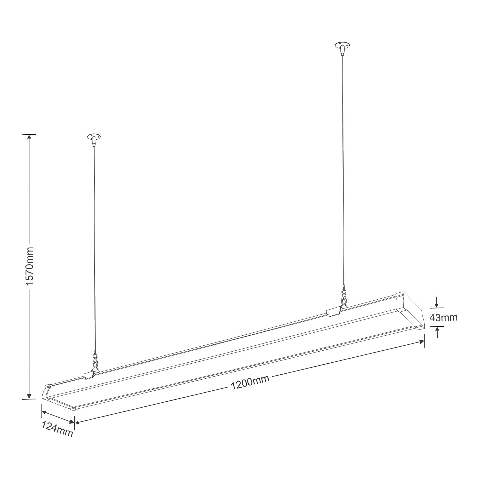 DL570025/WH  Indi P40 MW White 1200mm 40W Tri-Proof Surface Mounted IP65 3000K 3900lm 120° Side Entry Microwave Sensor